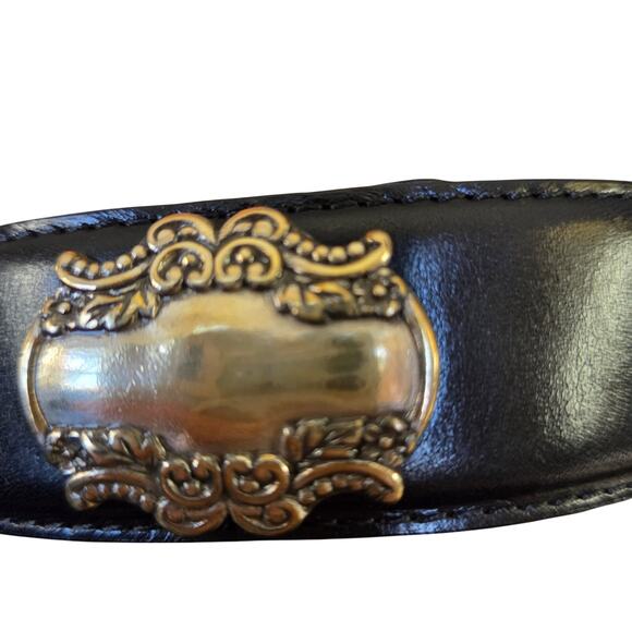 Vtg Fossil Black Silver Leather Southwest Western Cowgirl Rodeo Belt S EUC - Picture 3 of 8
